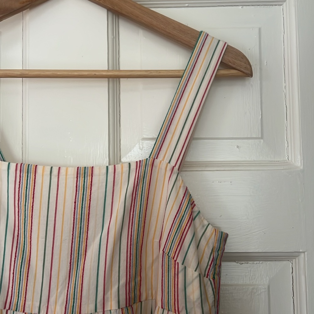 Madewell Tiered Midi Dress in Textured Rainbow Stripe (Size 00) - Picture 9 of 12
